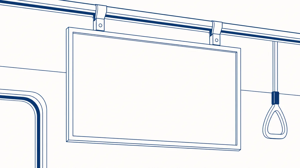 電車の吊り広告の空枠を描いた線画イラスト